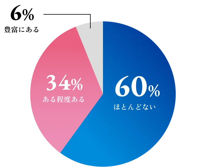 ほとんどない：60%、ある程度ある：34%、豊富にある：6%